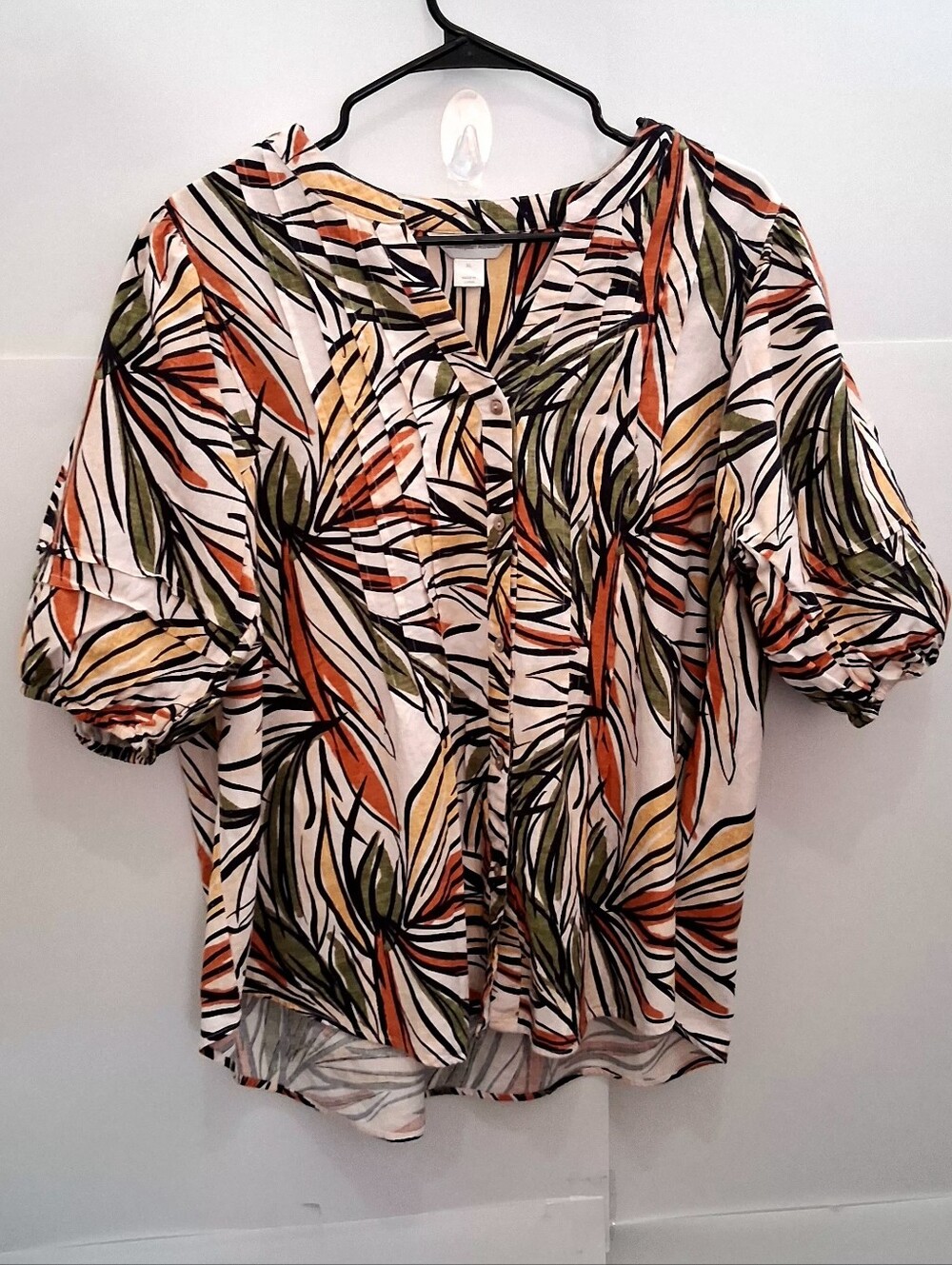 Christopher & Banks Leaf-Print Button Front Blouse Size XL Oversize Fit 2X